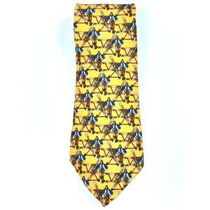 Salvatore‎ Ferragamo Made in Italy Yellow 100% Silk Tie With Aviator Men Design